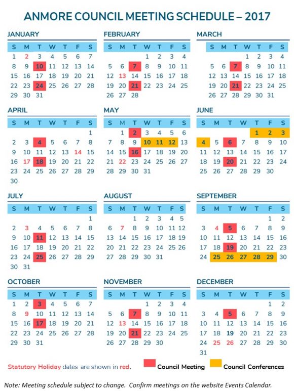 Council Calendar for website Anmore Village