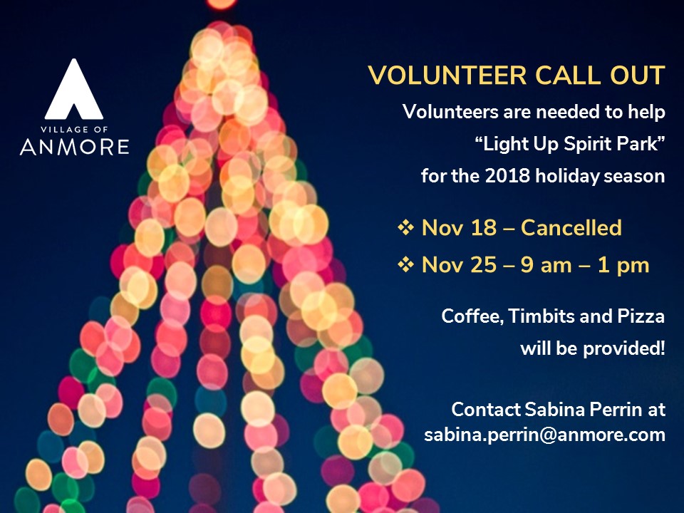 2018-11-25 Volunteer Call Out Light up Spirit Park