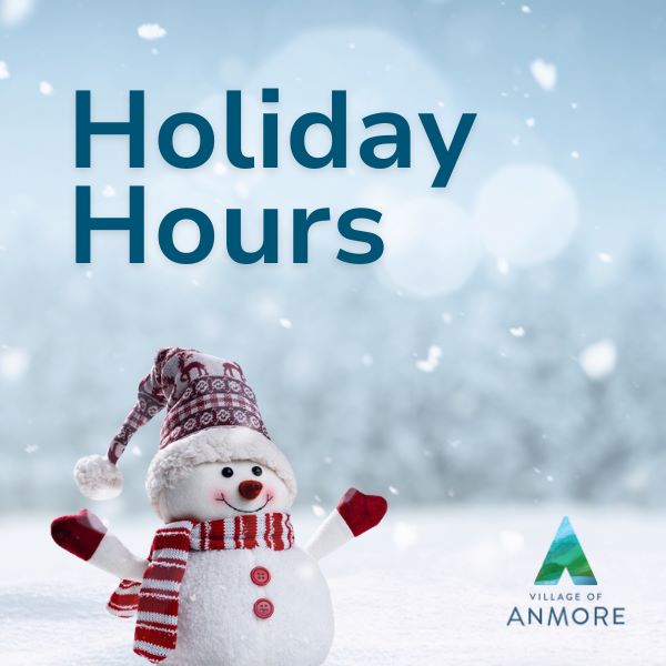 graphic of snowman with holiday hours written above it